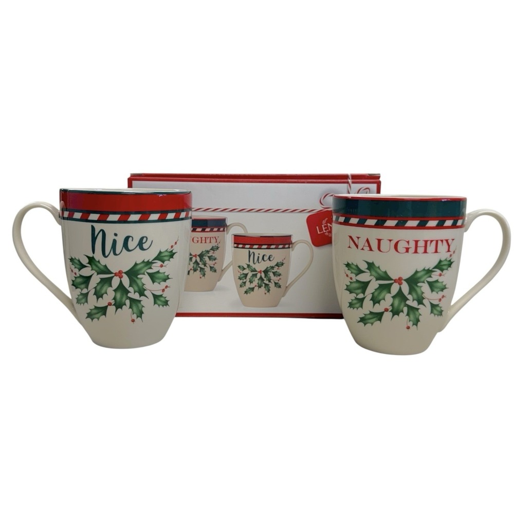 Lenox Home For The Holidays Christmas Naughty & Nice Mugs Set Of 2 NIB